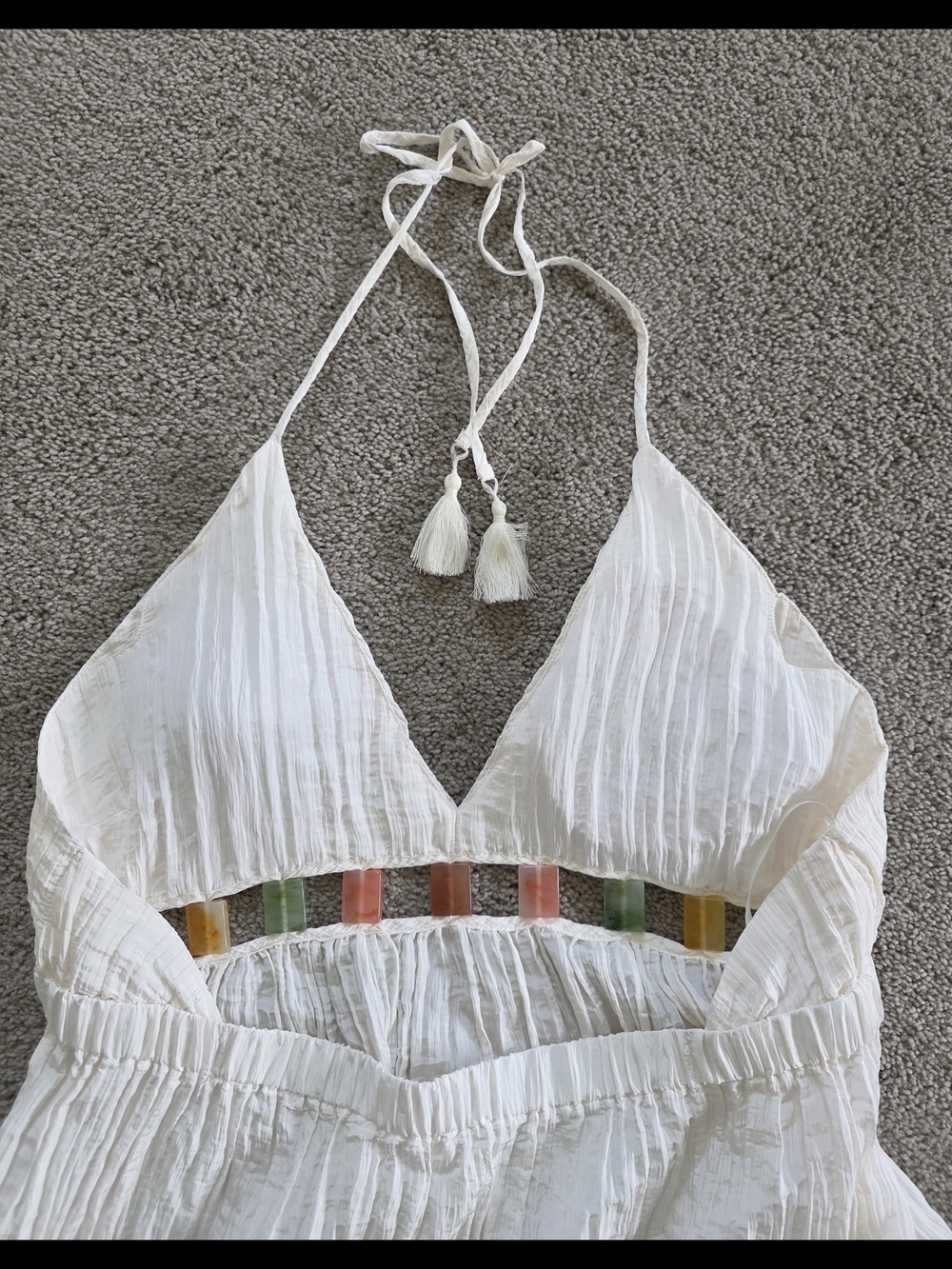 Anne Cole White Linen Halter Maxi Beach Cover Up Dress with Cutout Jewel Waist - Picture 6 of 8